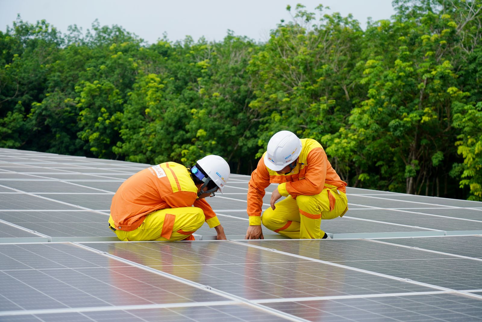 Solar installation team at work